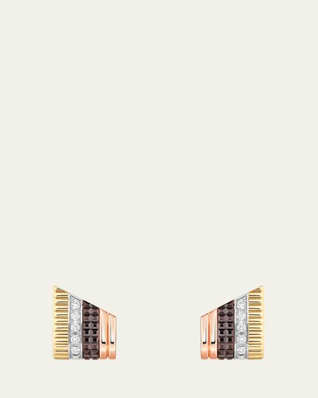 Quatre Classique 18K Tricolor Gold Stud Earrings with Brown PVD and Diamonds